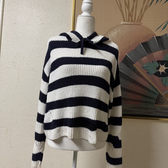 Rag and Bone Sunny striped knit navy and white hoodie sz small - Picture 2 of 9